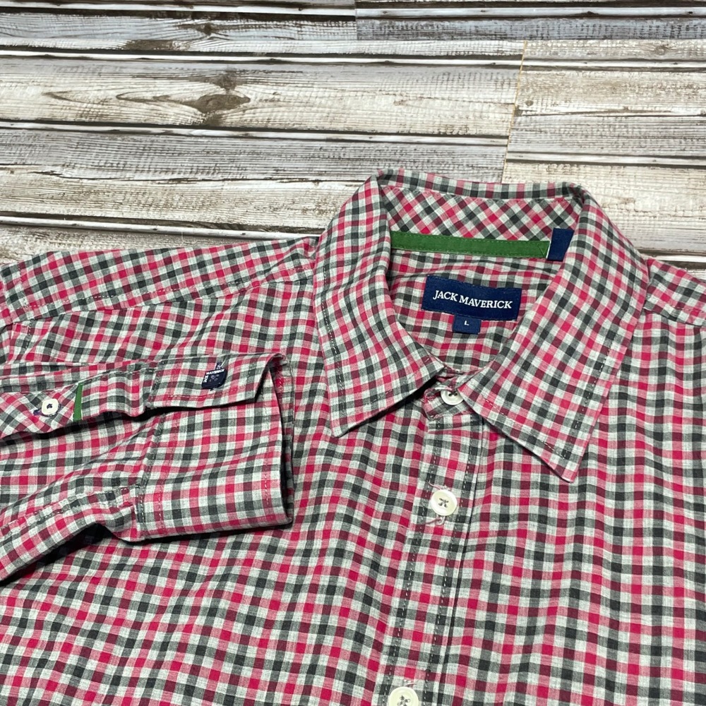 Jack Maverick Mens Plaid Button Down Long‎ Sleeve Casual Shirt Size L